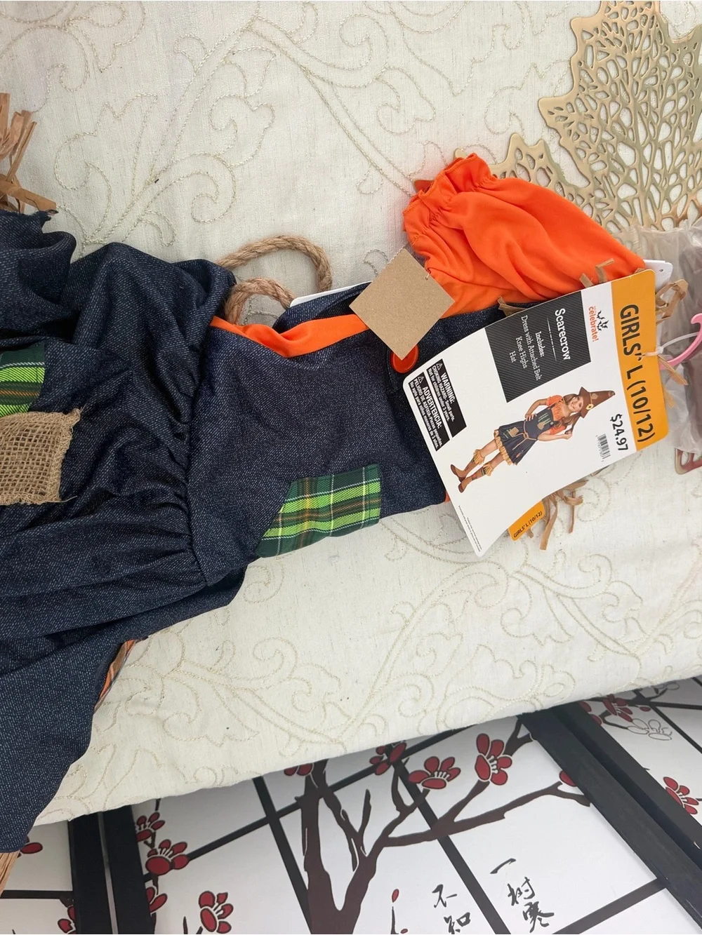 Kids Orange and Brown Scarecrow Costume with Hat